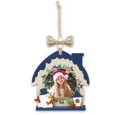 Decorazione albero di natale casetta in legno blu con foto personalizzata