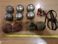 10 bocce (5 coppie) da gioco + 7 boccini vintage (6 metallo 4 pietra) anni 70
