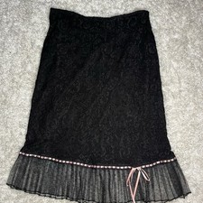 Gonna media vintage Betsey Johnson pizzo nastro rosa pois svizzero con volant