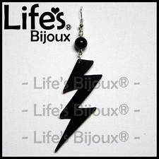 Orecchino Ciondolo Fulmine Saetta Lampo Donna Plexiglass Pendente Nero 6 cm