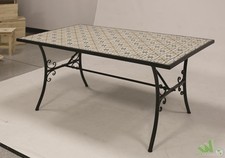 TAVOLO DA GIARDINO RETTANGOLARE 160X90XH75 CM ACCIAIO PIANO CERAMICA DECORATA