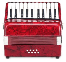Fisarmonica Piano Accordion Armonica per Bambini 22 Tasti 8 Bassi Custodia Rosso