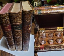 Antica Scatola Cofanetto Legno Pelle Finti Libri n. 6 Bicchieri Antique Book Box
