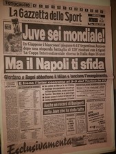 GAZZETTA DELLO SPORT 9-12-1985 JUVENTUS-ARGENTINOS JUNIORS 6-4 INTERCONTINENTALE