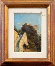 Antico Dipinto Olio Bozzetto Scorcio Italiano Paesaggio Scuola '900 Originale