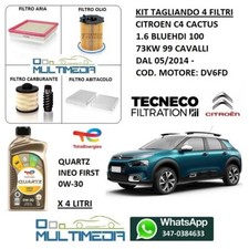 TAGLIANDO 4 FILTRI OLIO ORIGINALE 0W30 CITROEN C4 CACTUS 1.6 BLUEHDI 100 CAVALLI