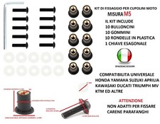 KIT 10 Viti M5 Gommini Filettati Cupolino Moto Honda Yamaha kawasak Rivetti 5mm