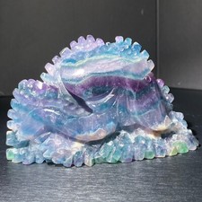 353g Fluorite Naturale Pesce Intagliato A Mano Quarzo Cristallo Guarigione Spirituale