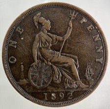 1892 Victoria One Penny Coin |