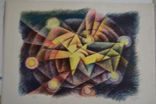 litografia a colori 50-70 di Gerardo Dottori. Creata nel 1973, firmata e datata 