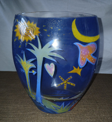 Vaso ovale vetro dipinto - vetro,