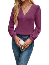 Top A Maniche Lunghe con Scollo A V da Donna, Eleganti e Casual, Camicie Au1523