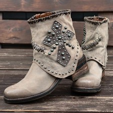 A.S.98 CROSS - STIVALETTI BIKER BORCHIE BRUTALI IN PELLE BEIGE US 9 - 9,5 / EU 40