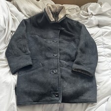 Giacca di montone shearling originale donna lana nera taglia 42 UK 14 Large