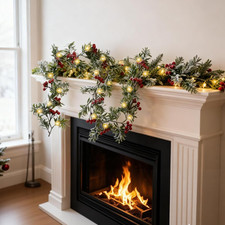 Ghirlanda Natalizia, 1,8 M, Con Illuminazione, 20 Luci a LED, 170 Bacche Rosse, 