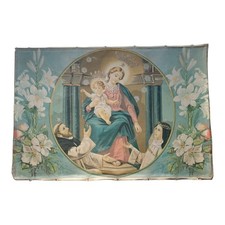 *HH* Antico Arazzo Dipinto Religioso Oleografia Tela Madonna Del Rosario Pompei