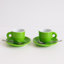 Set 2 Tazzine Caffè con Piattini e cucchiaini   Verde  brillante Made in Italy