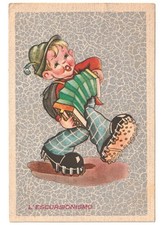 1942 cartolina d'epoca bambino escursionista musica fisarmonica umoristica