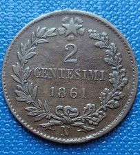 REGNO V.E.II 2 CENTESIMI VALORE 1861 NAPOLI,RARA,RAME 2 GR, CONSERVAZ.QBB 