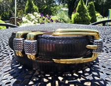 Cintura vintage Brighton in pelle modello lucertola nera M/30 oro e argento #4B603