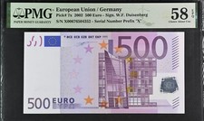 500 EURO 2002 BCE GERMANIA 1^ SERIE DUISENBERG - CERTIFICATA PMG 58 EPQ - SUP