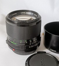 CANON FD 85mm f/1.8 lens #34413 with BT-52 hood, caps, Made in Japan, EXC+++