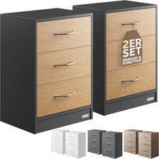 ® Comodino Set da 2 54x39x28cm in Legno 3 Cassetti Camera Letto Tavolino da Nott