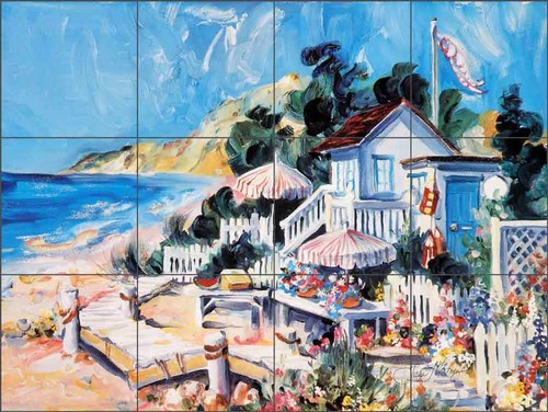 Beach cottage tile backsplash - beach,