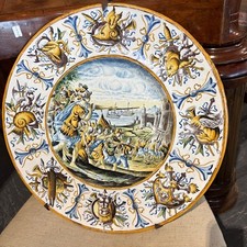 Antico piatto in maiolica istoriato Napoli metà 800 Gaetano Battaglia