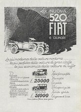 1928 * Pubblicità Originale "Fiat - Mod 520 6 Cilindri - Torpedo e Berlina" in P