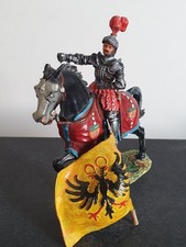 Elastolin Lineol Cavaliere Landsknecht a cavallo porta striscioni Medioevo 7 cm