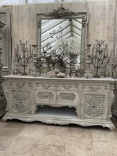 Grande credenza antica vittoriana intagliata dipinta