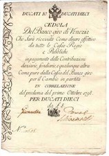 Bancononote italiane 10 Ducati Cedola Banco Giro di Venezia 1798 Austria 