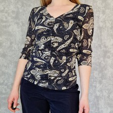 Camicia S.oliver 40 L maglia arricciata nera beige plaid vintage mezza manica