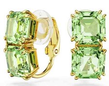 SWAROVSKI Orecchini a clip Millenia taglio quadrato, verde, placcato oro. Nuovissimo