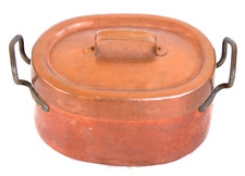RARA ANTICA PENTOLA OVALE TEGAME IN RAME CON COPERCHIO 30X18cm. kg. 1,850