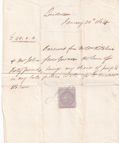 1864 londra rara ricevuta - 1864,,