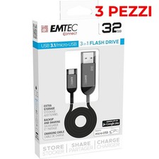 (3 PEZZI) Emtec T750 32GB USB 3.1 micro-USB Dual Flash Drive – Cavo OTG