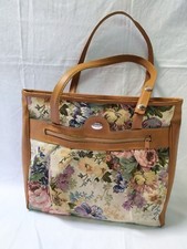 Borsa vintage anni 70 Firenze in tessuto tappezzeria a fiori e ecopelle 35x31x10