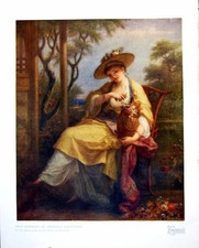 Stampa antica autoritratto Angelica Kauffmann possesso Duca Rutland 1921
