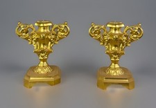 Coppia Anfore 21 Cm Legno Foglia Oro Devozione Altarino Intaglio