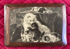 QUADRETTO STAMPA GATTINI DECOUPAGE SU LEGNO NOCE MASSICCIO - VINTAGE