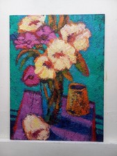 Dipinto Quadro Natura Morta Fiori Olio Su Tavola Cm 30x40 Carlo De Lorenzo