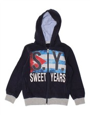SWEET YEARS Boys Graphic Zip Hoodie Sweater 4-5 Years Navy Blue Cotton AX18