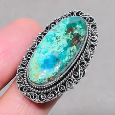 Anello regolabile vintage gioielli fatti a mano Crisocolla forma ovale SR 2763