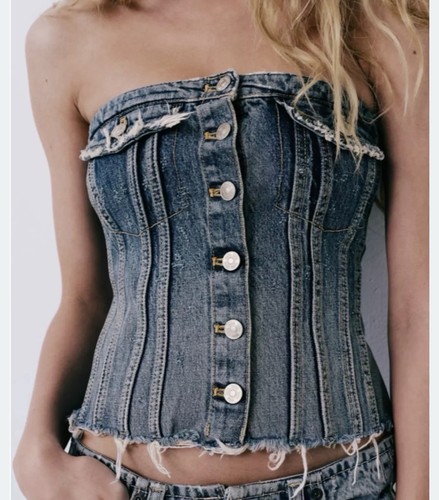 Top corsetto denim zara donna - denim,