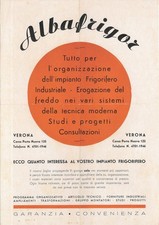 Volantino pubblicitario ALBAFRIGOR. Impianti frigoriferi. Verona anni '50