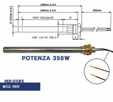 CANDELETTA ACCENSIONE STUFA PELLET RESISTENZA D 9.5 X 148 350W PALAZZETTI 04048