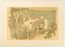 Pudlich, casa nella campagna italiana. Litografia a colori originale firmata.