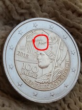 Moneta da 2€ Austria 2018 con Eccesso di Conio sulla facciata nazionale